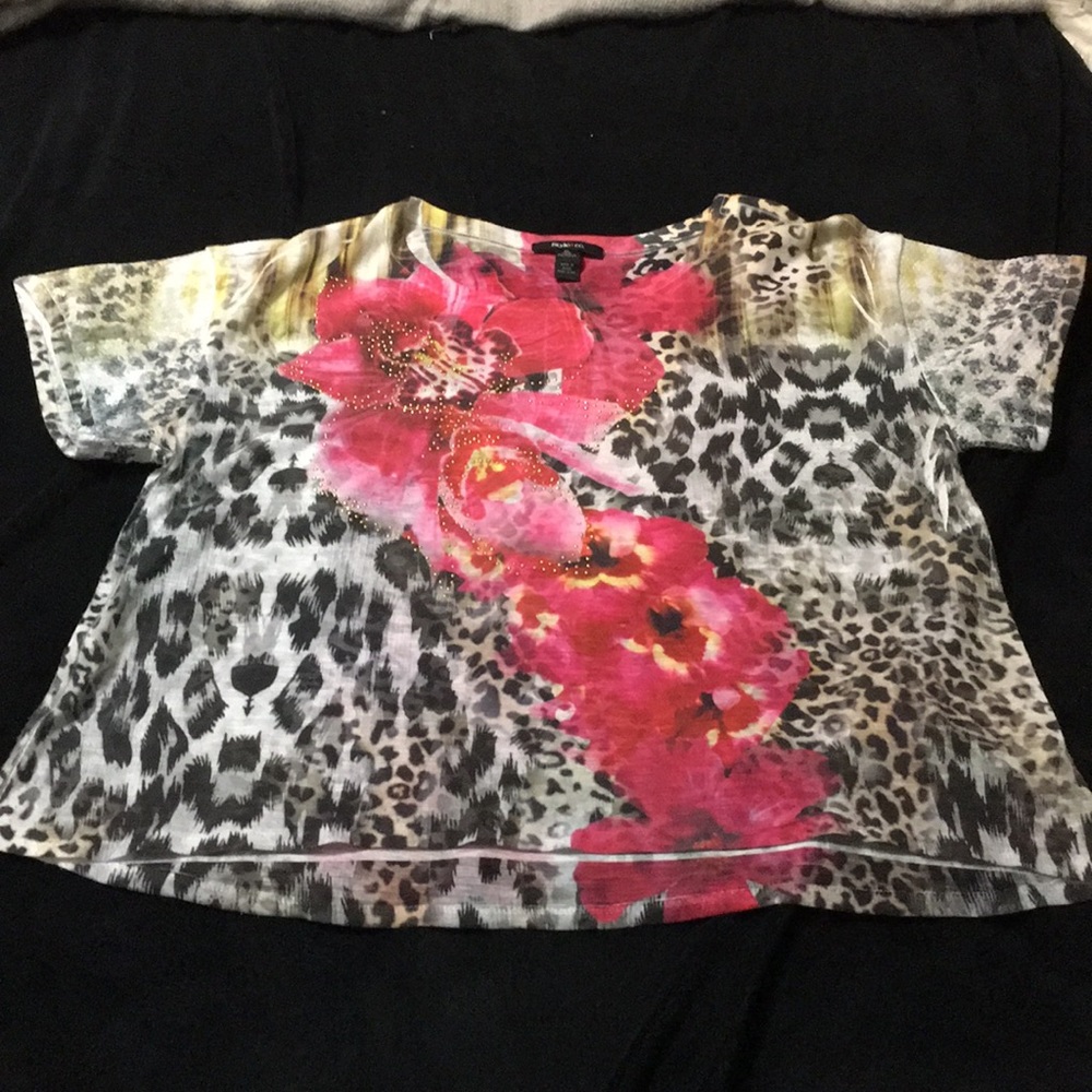 Style & Co lightweight floral and leopard blouse